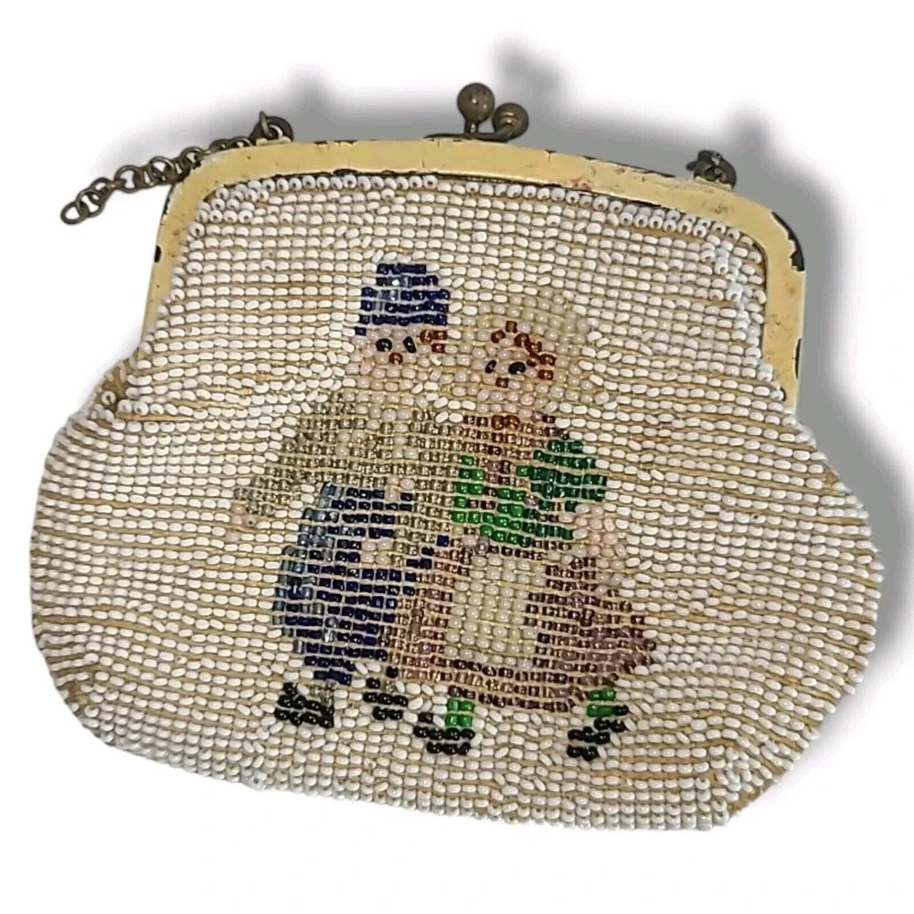 Vintage/Antique 20s 30s Czechoslovakia Beaded‎ Coin Purse * Broken Chain